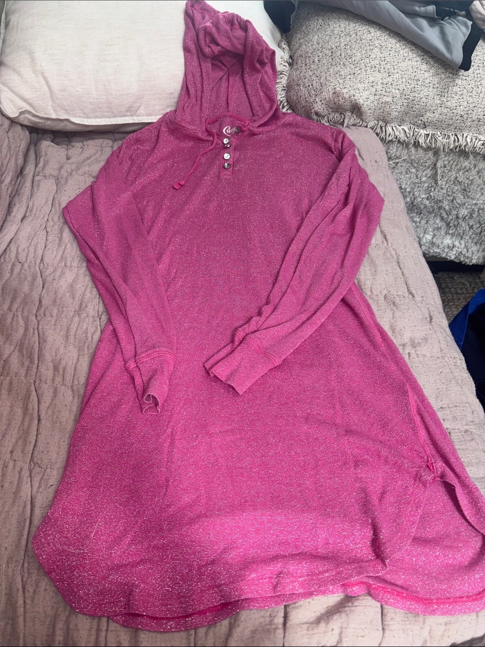 Candies Cozy Sparkle Pink Hooded Women's Nighy sz M